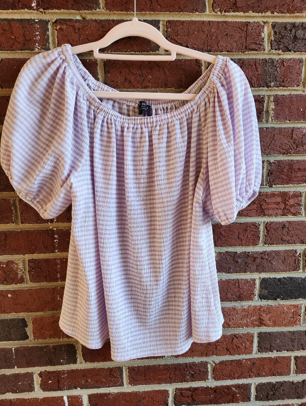 Lane Bryant Lavender Gingham Puff-Sleeve Off-Shoulder Top 14/16